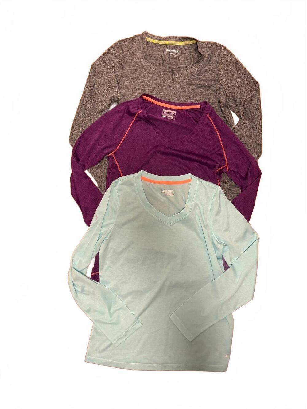 Xersion Performance Wear Women's Long Sleeve V-Neck Tops - Medium, Assorted 3pcs